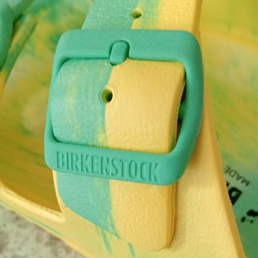Birkenstock Two-Tone Yellow and Mint Green Arizona EVA Sandals - Picture 3 of 8